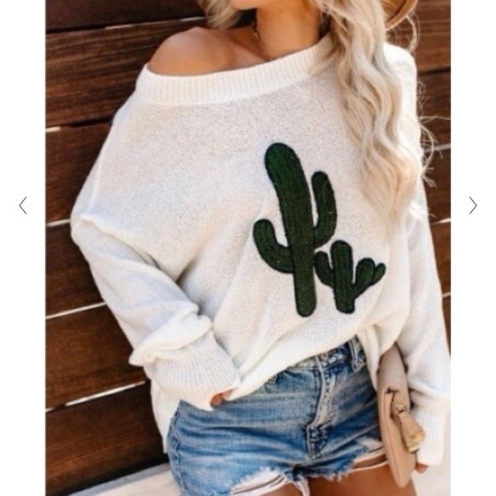 Gilli Cactus Knit sweater Desert Boho White Off pullover size small